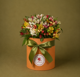 Box with Alstroemerias